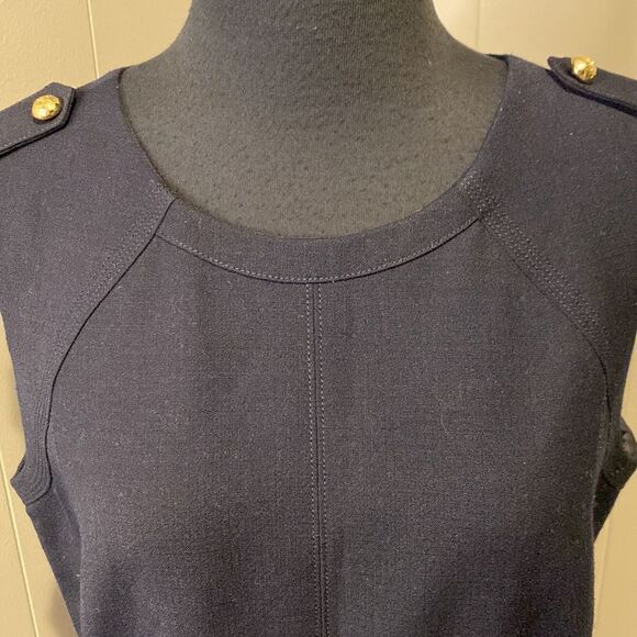 Tory Burch 10 Wool Blend Evelina Sheath Dress Navy Blue Gold Detail - Picture 3 of 8